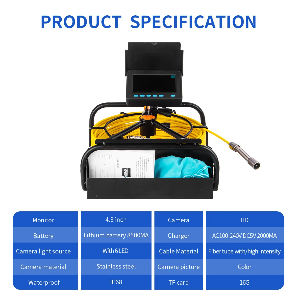 Sewer Pipe Inspection Camera DVR 16GB Video Recording,SYANSPAN Drain Industrial Endoscope Waterproof 8500MHA Battery 20/30/50M