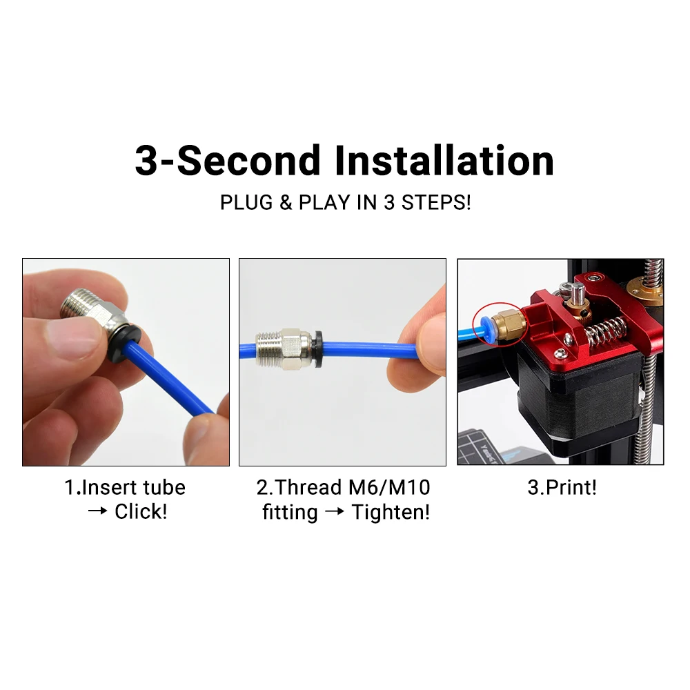 PC4-M6 PC4-M5 PC4-01 PC6-01 KJH04-M6 Pneumatic Connectors For PTFE Tube Coupler J-Head Fittings Ender 3 CR10 3D Printer
