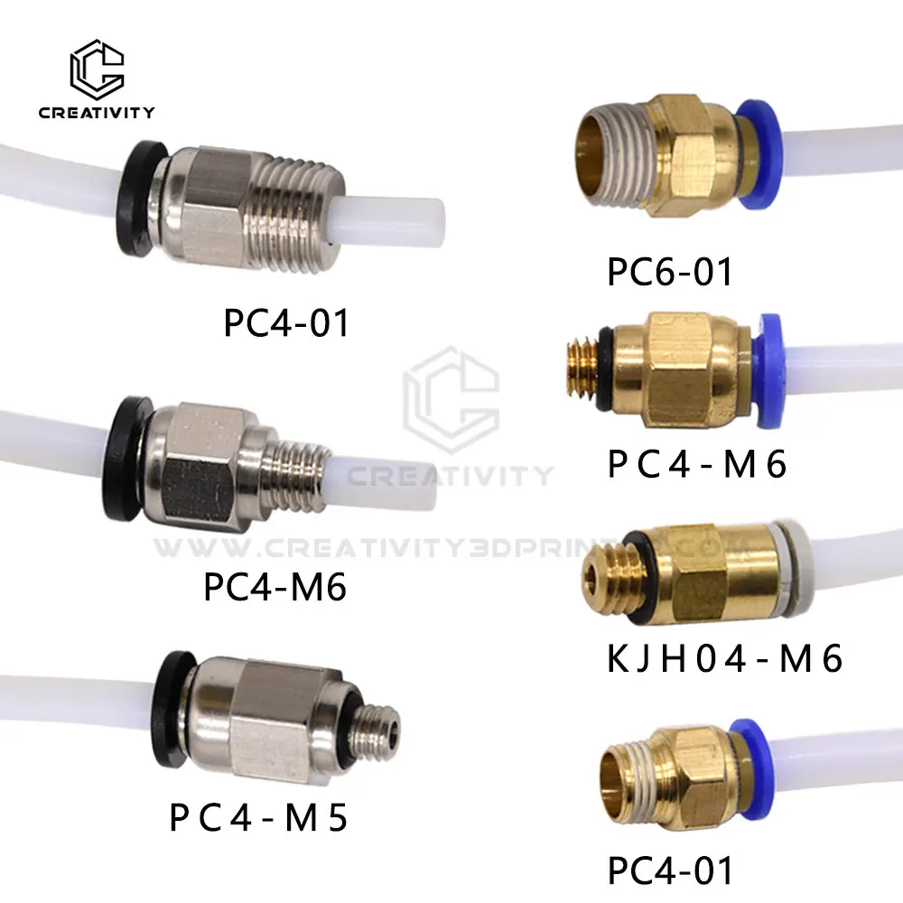 PC4-M6 PC4-M5 PC4-01 PC6-01 KJH04-M6 Pneumatic Connectors For PTFE Tube Coupler J-Head Fittings Ender 3 CR10 3D Printer