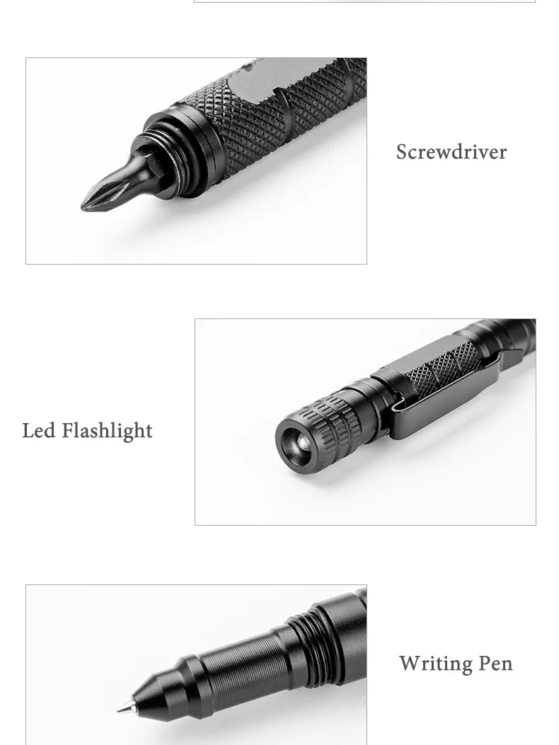 10-In-1 Self Defense Tactical Pen Emergency Flashlight Screwdriver Bottle Opener Window Breaker Outdoor Survival EDC Tool Gift
