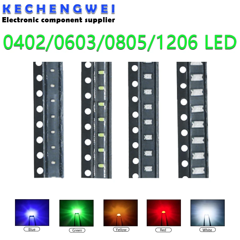 100pcs 0402 0603 0805 1206 smd led Red Yellow Green White Blue Orange light emitting diode Water Clear LED Light Diode Set