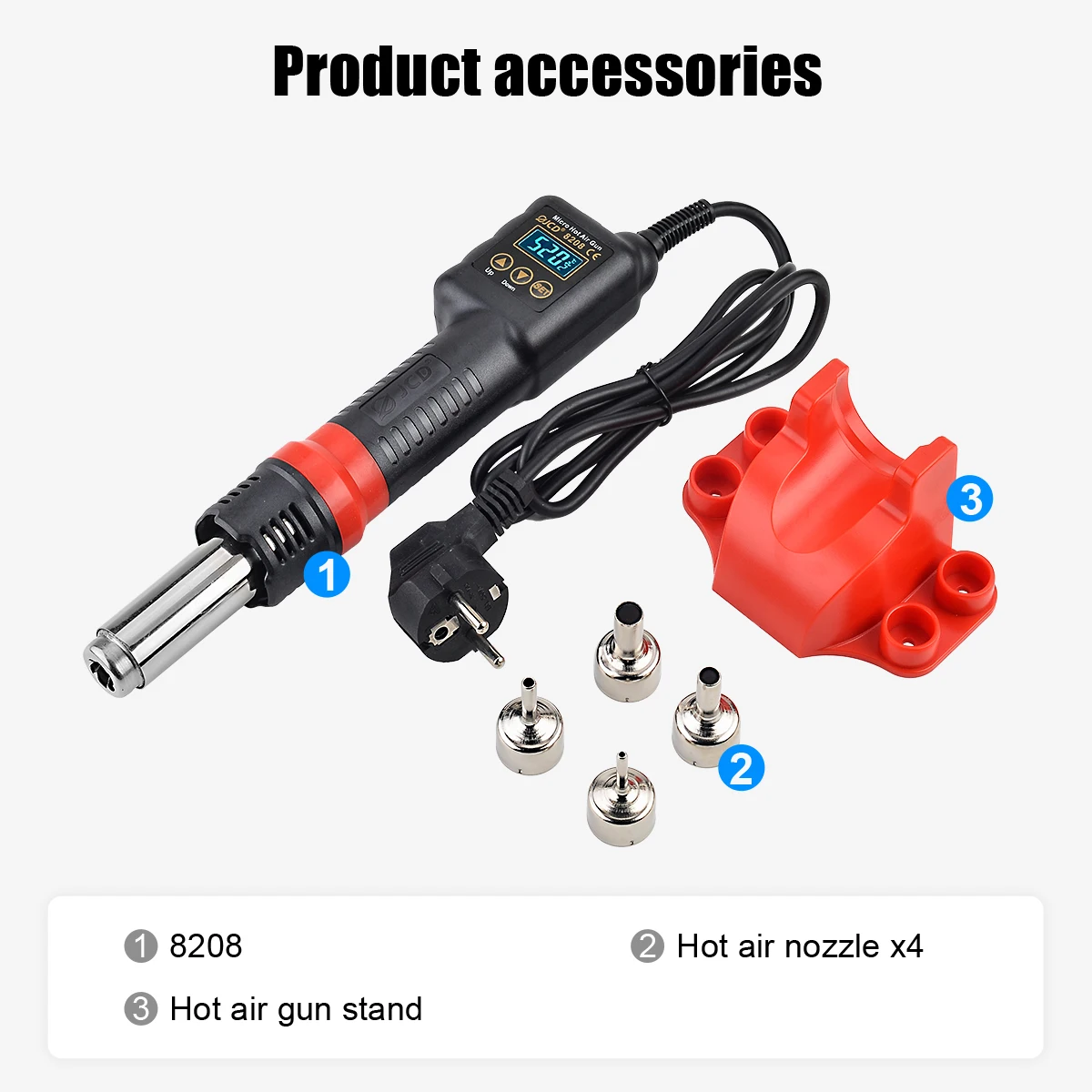 JCD 750W Micro Hot Air Gun 8208 Portable LCD Display Rework Station Heat Gun Hair Dryer Temperature Adjustable BGA Welding Tools