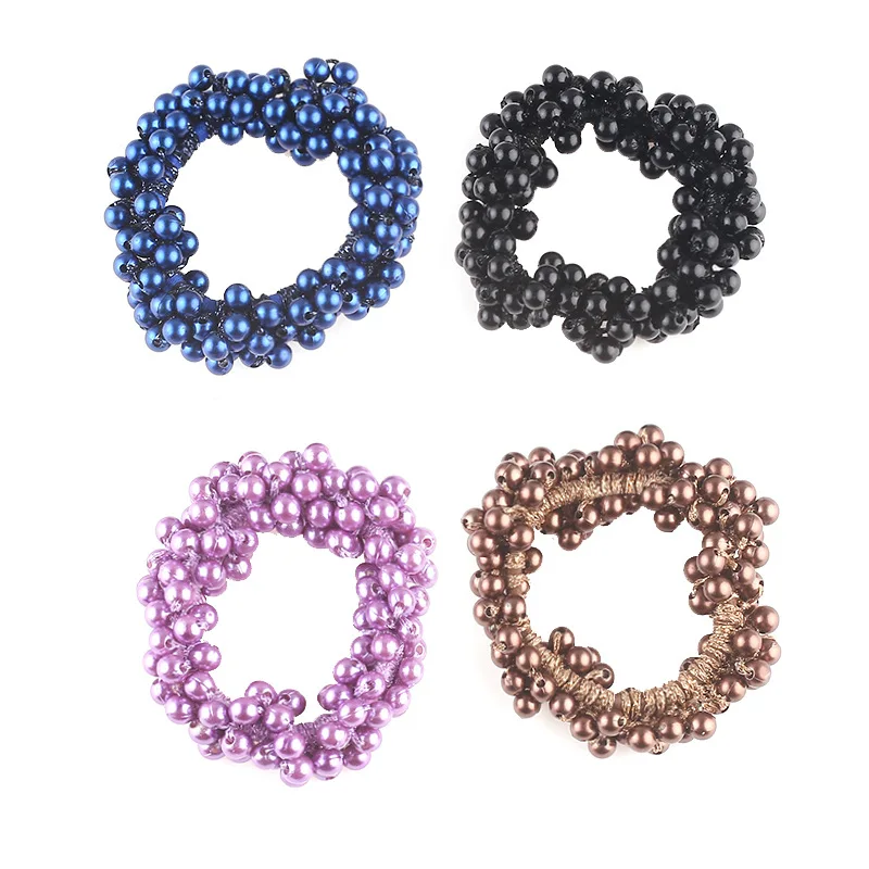 Woman Elegant Pearl Hair Ties Beads Girls Bow Scrunchies Rubber Hairbands Ponytail Holders Hair Accessories Elastic Hair Bands