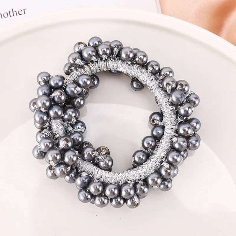 Woman Elegant Pearl Hair Ties Beads Girls Bow Scrunchies Rubber Hairbands Ponytail Holders Hair Accessories Elastic Hair Bands