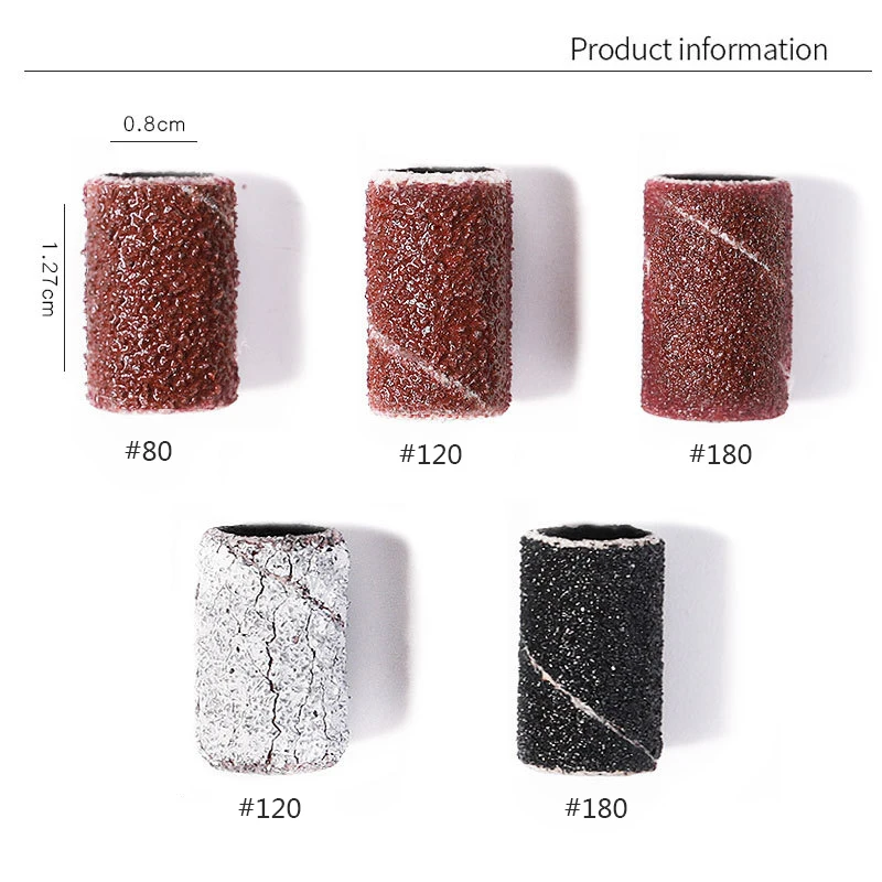 Nail Sanding Ring Bands 80/120/180/240 Grit Electric Manicure Drill Grinding Heads UV Gel Polish Removal Pedicure Abrasive Tools