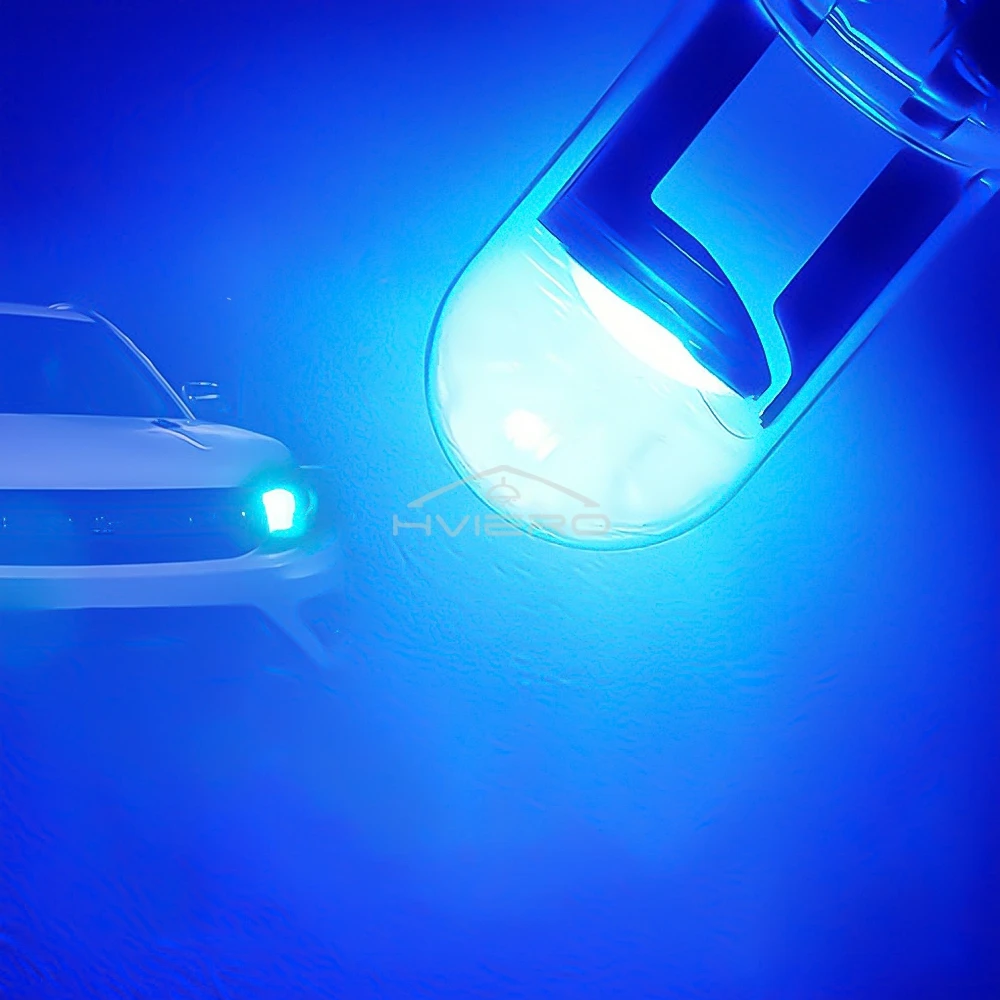 10Pcs Glass Cob LED Car Bulbs W5W 194 T10 Wedge License Plate Lamp Dome Light White Auto Interior Reading Running Parking Backup