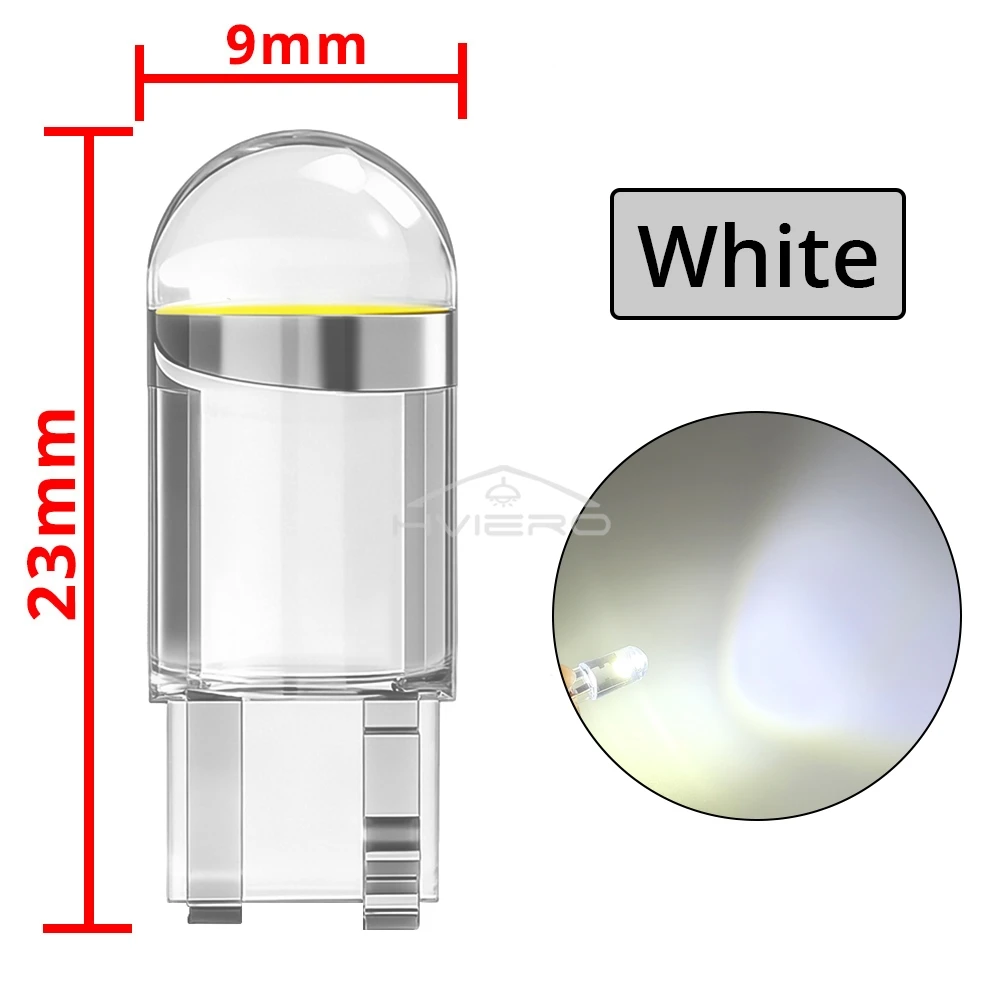 10Pcs Glass Cob LED Car Bulbs W5W 194 T10 Wedge License Plate Lamp Dome Light White Auto Interior Reading Running Parking Backup