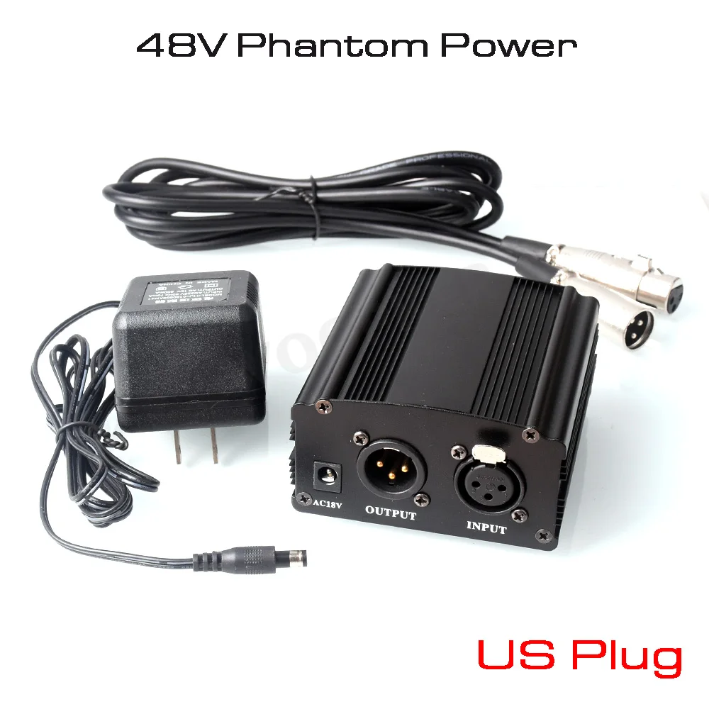 Woopker 48V Phantom Power Supply with XLR Cable for Condenser Microphone BM 800 858 Audio Recording Karaoke Sound Equipment