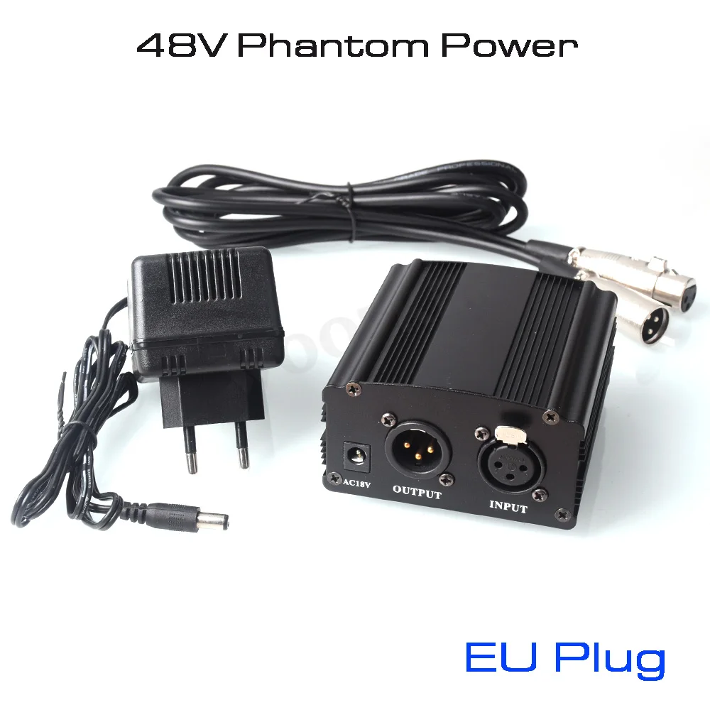Woopker 48V Phantom Power Supply with XLR Cable for Condenser Microphone BM 800 858 Audio Recording Karaoke Sound Equipment