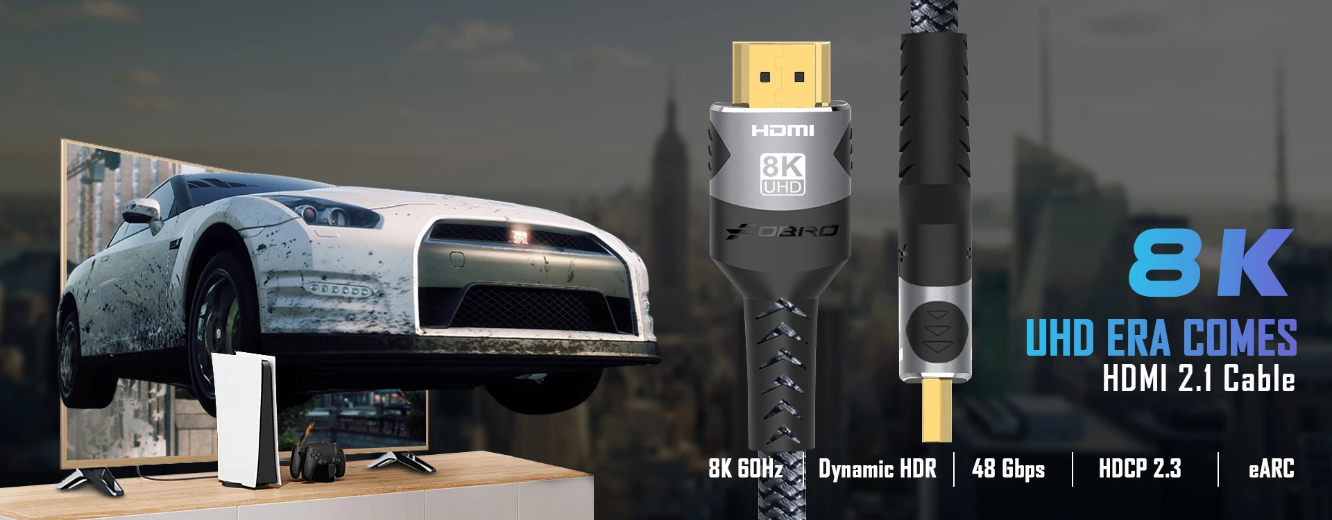 FDBRO 8K HDMI 2.1 Cable 4K@120Hz 8K@60Hz HDMI2.1 48Gbps Adapter for RTX 3080 EARC HDR10+ Video Cable PC Laptop TV Box PS5