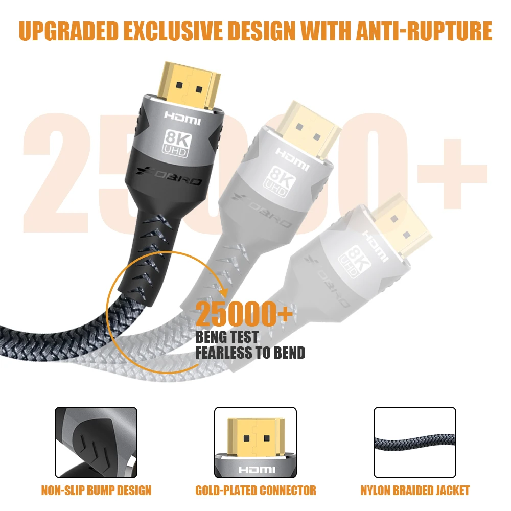 FDBRO 8K HDMI 2.1 Cable 4K@120Hz 8K@60Hz HDMI2.1 48Gbps Adapter for RTX 3080 EARC HDR10+ Video Cable PC Laptop TV Box PS5