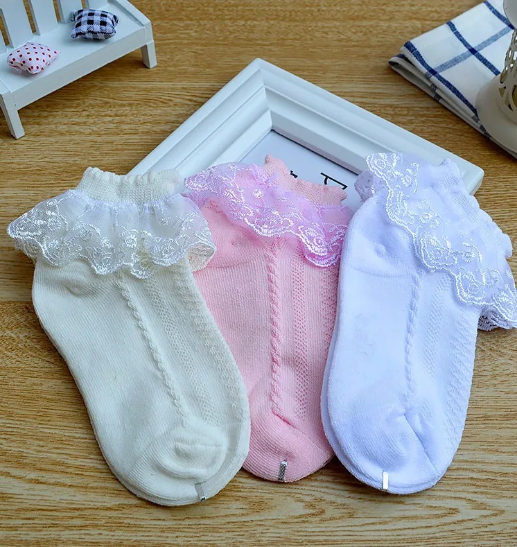 Mesh Socks Breathable Cotton Lace with Ruffle Princess Children Ankle Short Sock White Pink Yellow for Baby Girls Kids Toddler