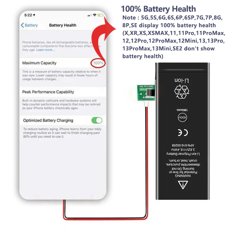 New 0 Cycle Battery For IPhone 7 8 SE 2 4 4S 5 5S 5C 6 6S Plus X XR XS 11 Pro Max High Capacity Bateria Sticker Free Tools