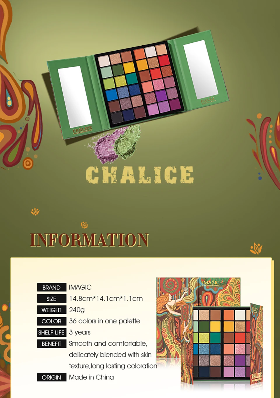 IMAGIC Eyeshadow Palette Matte Make Up Palette Highlight Blus Shimmer Pearlescent Waterproof Eye shadow Powder And Body Paint