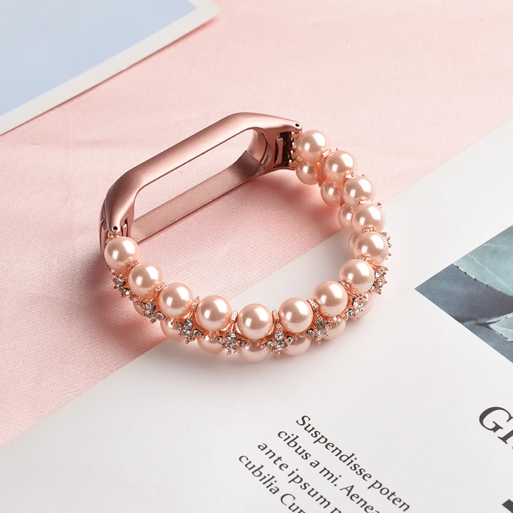 Girl Bracelet for Xiaomi Mi Band 10 8 6 7 5 Bands Wristband Elastic Strap for Mi Band 5 Jewelry Pearl Dressy Band Bling