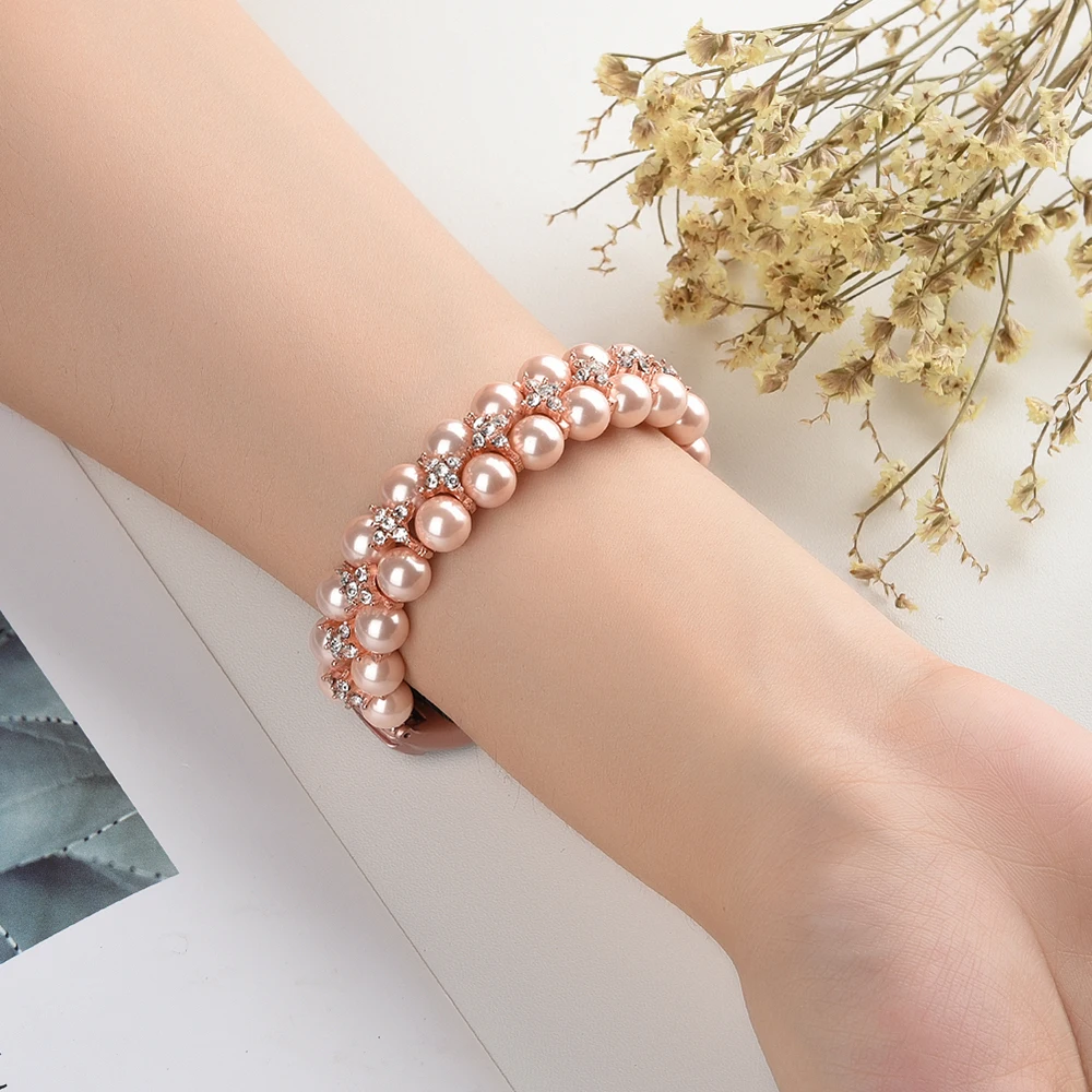 Girl Bracelet for Xiaomi Mi Band 10 8 6 7 5 Bands Wristband Elastic Strap for Mi Band 5 Jewelry Pearl Dressy Band Bling
