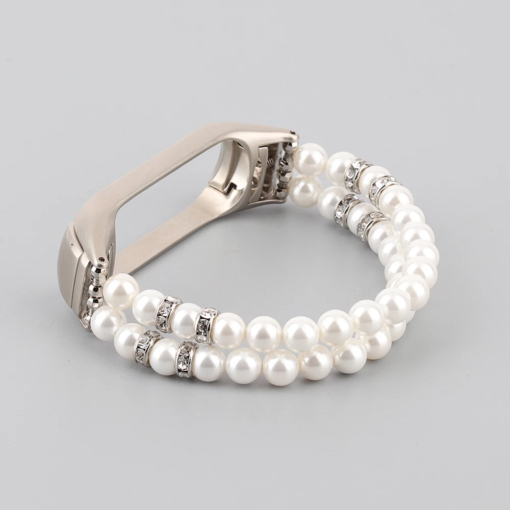 Girl Bracelet for Xiaomi Mi Band 10 8 6 7 5 Bands Wristband Elastic Strap for Mi Band 5 Jewelry Pearl Dressy Band Bling