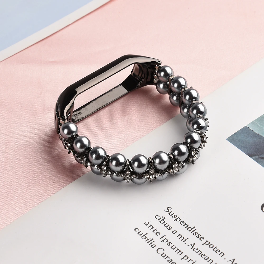 Girl Bracelet for Xiaomi Mi Band 10 8 6 7 5 Bands Wristband Elastic Strap for Mi Band 5 Jewelry Pearl Dressy Band Bling