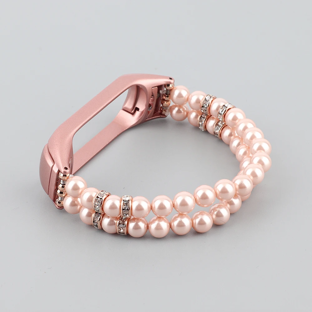 Girl Bracelet for Xiaomi Mi Band 10 8 6 7 5 Bands Wristband Elastic Strap for Mi Band 5 Jewelry Pearl Dressy Band Bling