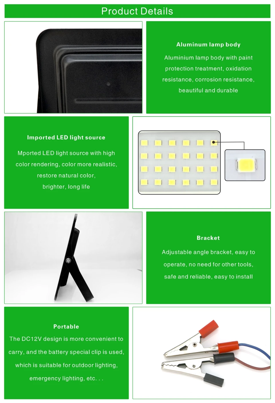 20W 30W 50W 100W DC12V Led Flood Light Outdoor Floodlight Spotlight IP66 Waterproof Light Reflector Portable 12 Volt Led Lights