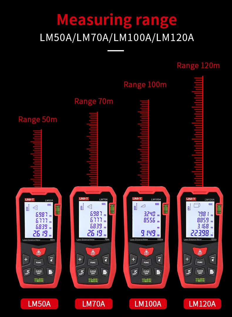 UNI-T Laser Rangefinder LM50A LM70A LM100A LM120A Laser Distance Meter Digital Range Finder Tape Measure