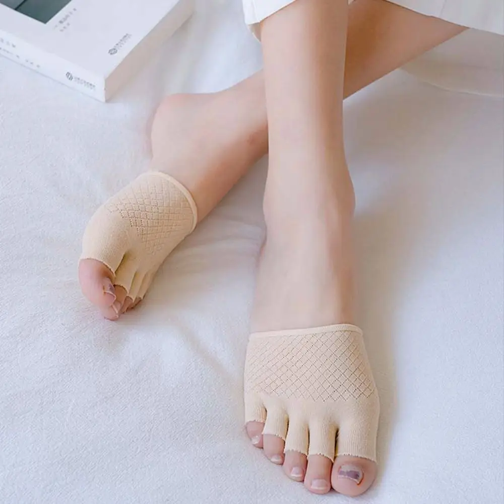 Cotton Half Palm Five Fingers Socks Ladies Invisible Summer Thin High Heel Front Foot Open Toe Socks Women Non Slip Shoes Liners