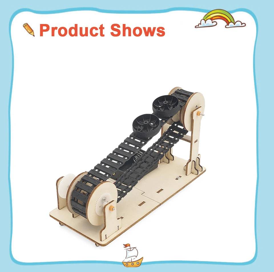 3D Wooden Electric Conveyor Belt Transporter Puzzle Model DIY Materials Handmade Mechanical STEAM Toys for Children Adult Kit