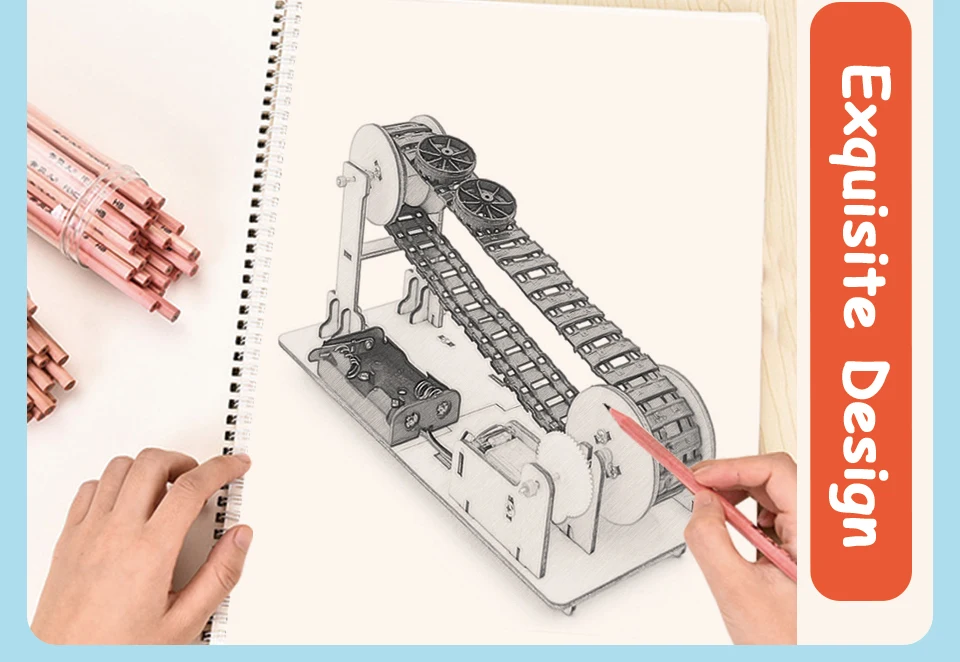 3D Wooden Electric Conveyor Belt Transporter Puzzle Model DIY Materials Handmade Mechanical STEAM Toys for Children Adult Kit