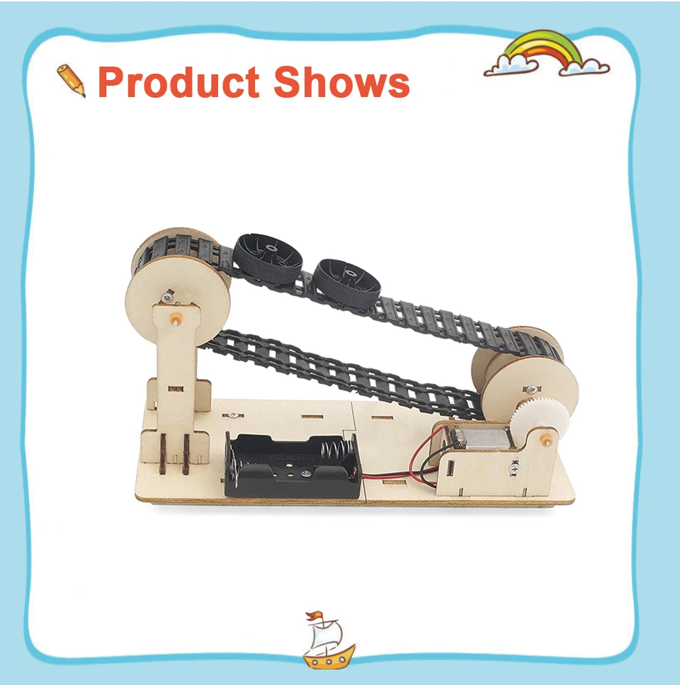 3D Wooden Electric Conveyor Belt Transporter Puzzle Model DIY Materials Handmade Mechanical STEAM Toys for Children Adult Kit