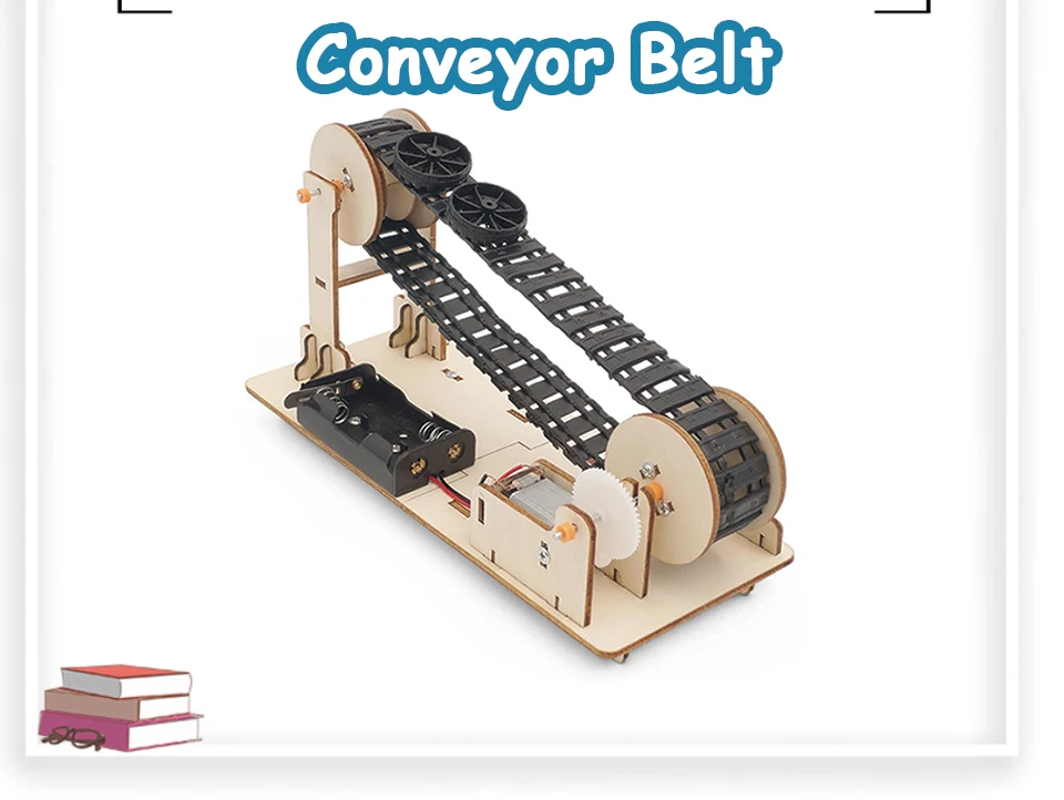 3D Wooden Electric Conveyor Belt Transporter Puzzle Model DIY Materials Handmade Mechanical STEAM Toys for Children Adult Kit