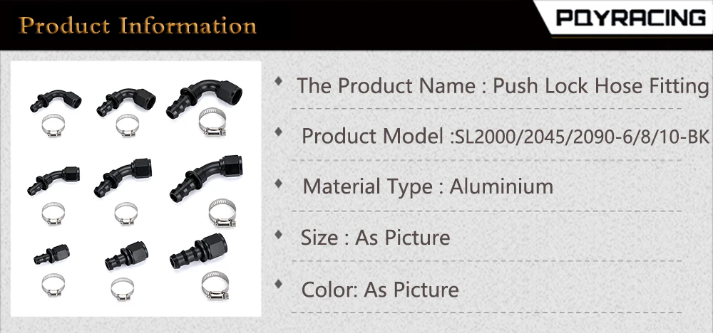Universal AN6 AN8 AN10 Push-on Hose End Fittings Fuel Oil Cooler Hose Fitting 0 45 90 180 Degree Reusable Connection Adapter