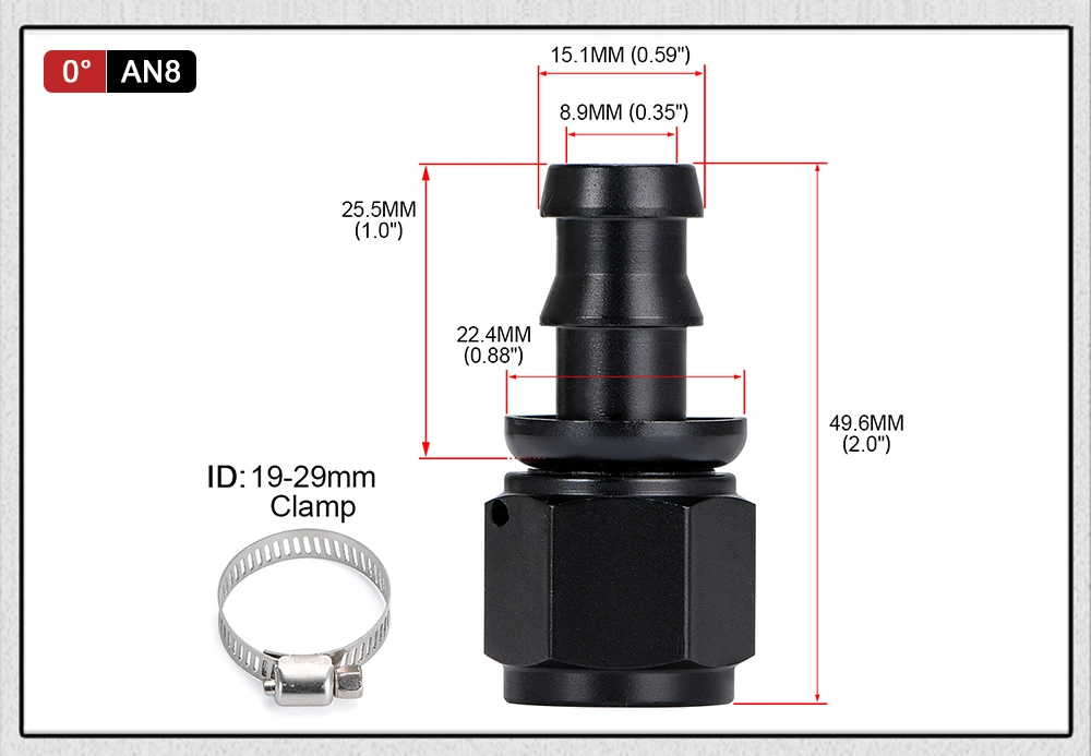 Universal AN6 AN8 AN10 Push-on Hose End Fittings Fuel Oil Cooler Hose Fitting 0 45 90 180 Degree Reusable Connection Adapter