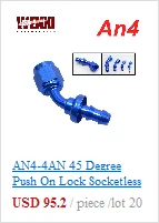 Universal AN6 AN8 AN10 Push-on Hose End Fittings Fuel Oil Cooler Hose Fitting 0 45 90 180 Degree Reusable Connection Adapter