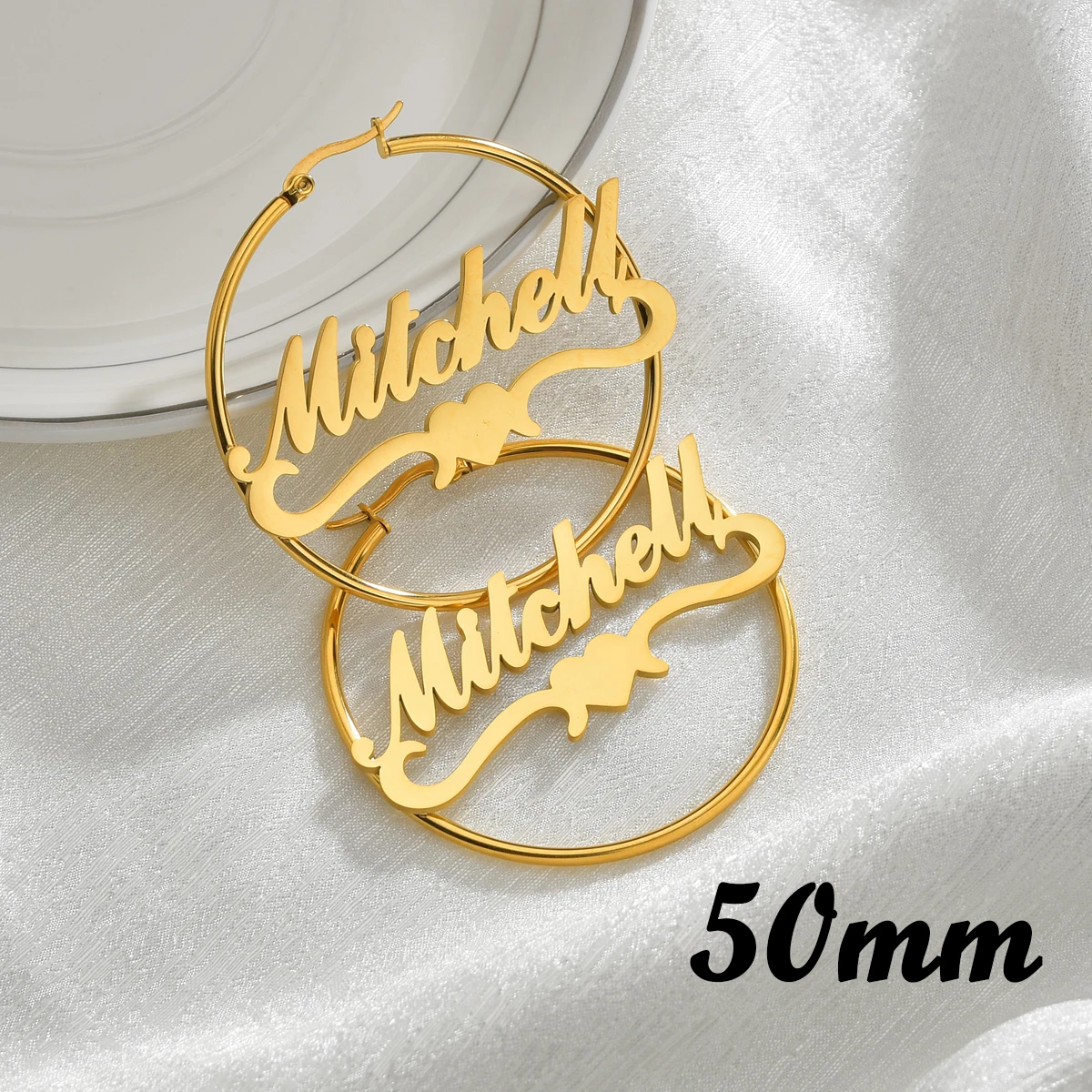 Atoztide Personalized Name Stainless Steel Letter Earrings For Women 3 Color Custom Name Cricle Earrings Weddings Party Jewelry