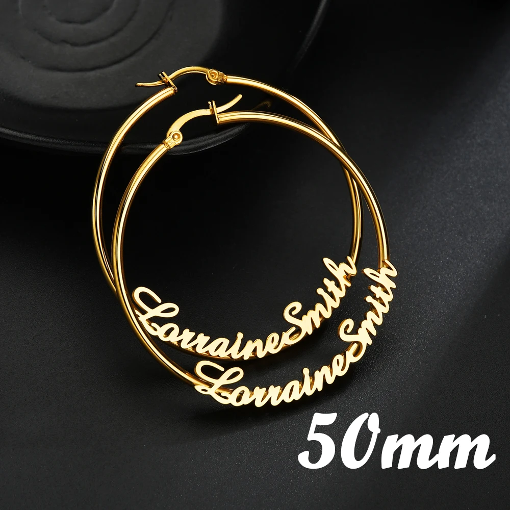 Atoztide Personalized Name Stainless Steel Letter Earrings For Women 3 Color Custom Name Cricle Earrings Weddings Party Jewelry