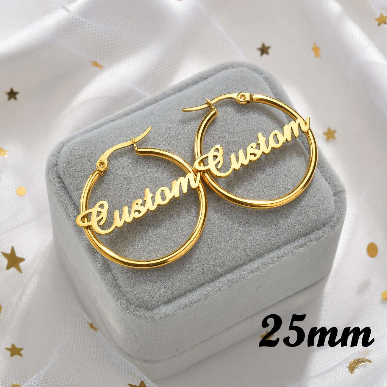 Atoztide Personalized Name Stainless Steel Letter Earrings For Women 3 Color Custom Name Cricle Earrings Weddings Party Jewelry
