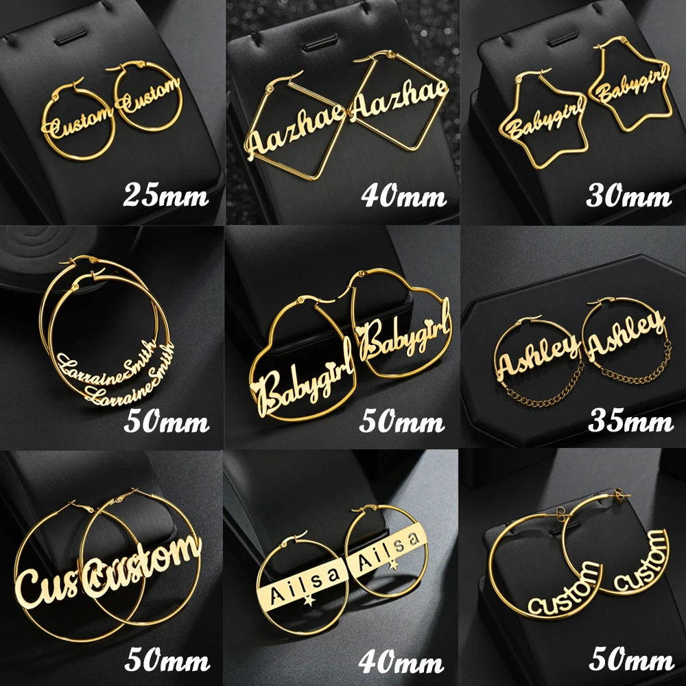 Atoztide Personalized Name Stainless Steel Letter Earrings For Women 3 Color Custom Name Cricle Earrings Weddings Party Jewelry