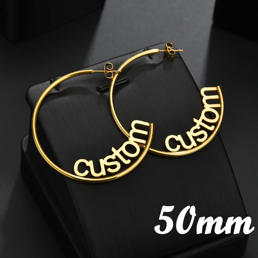 Atoztide Personalized Name Stainless Steel Letter Earrings For Women 3 Color Custom Name Cricle Earrings Weddings Party Jewelry
