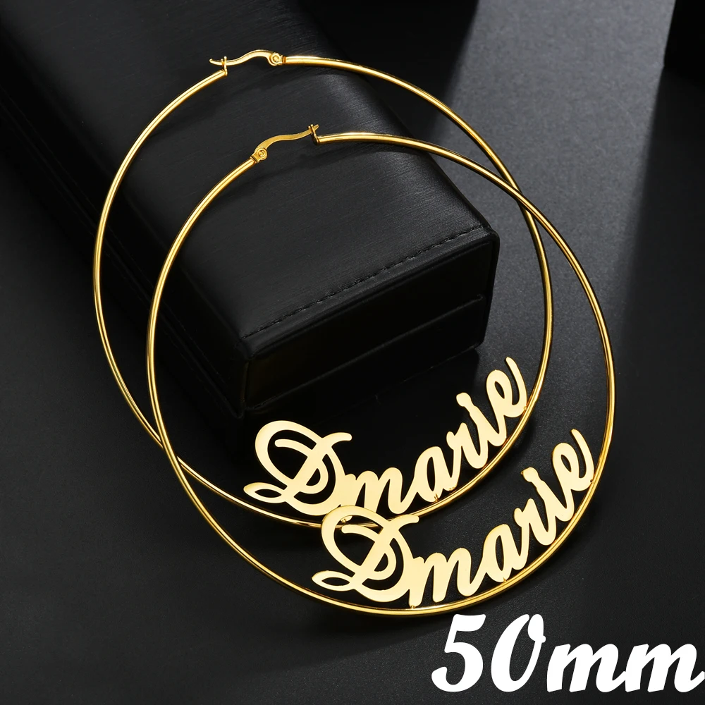 Atoztide Personalized Name Stainless Steel Letter Earrings For Women 3 Color Custom Name Cricle Earrings Weddings Party Jewelry