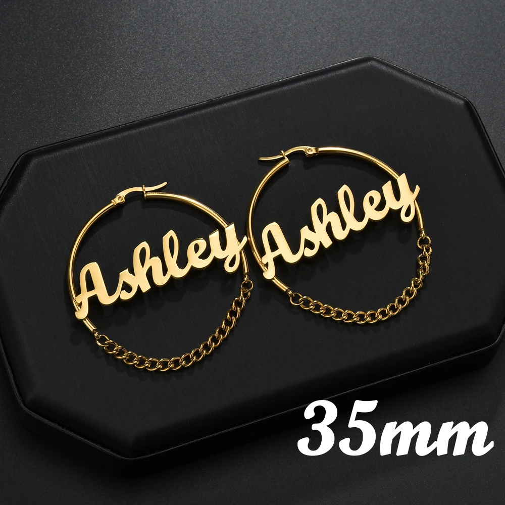 Atoztide Personalized Name Stainless Steel Letter Earrings For Women 3 Color Custom Name Cricle Earrings Weddings Party Jewelry