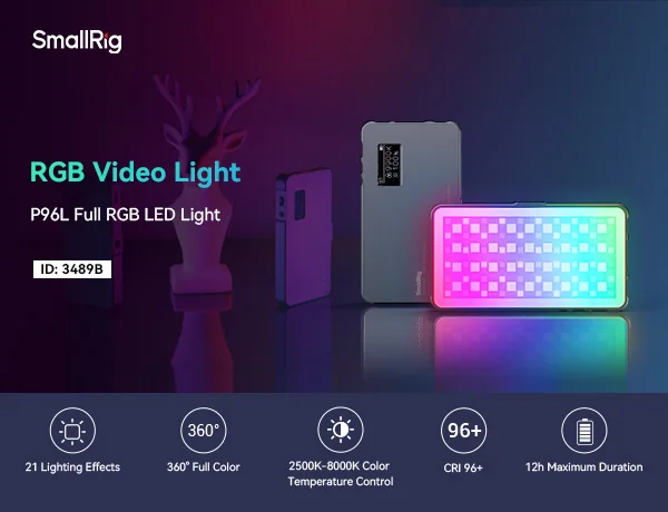 SmallRig P96L RGB Video Light Portable Metal LED Camera Light, 2500-9000K CRI 96+ Photo and Video Lighting for Sony -3489B