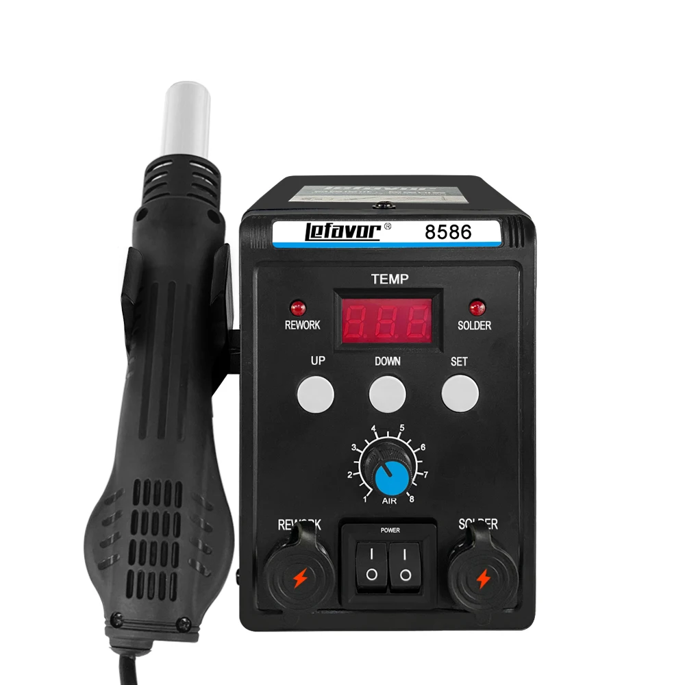 2 in 1 Digital Soldering Station Hot Air Gun Solder Iron SMD BGA Rework Desoldering Welding Repair Tools 8586 760W 220V 110V