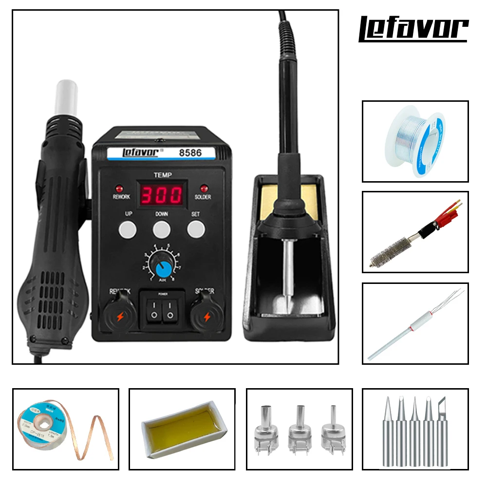 2 in 1 Digital Soldering Station Hot Air Gun Solder Iron SMD BGA Rework Desoldering Welding Repair Tools 8586 760W 220V 110V