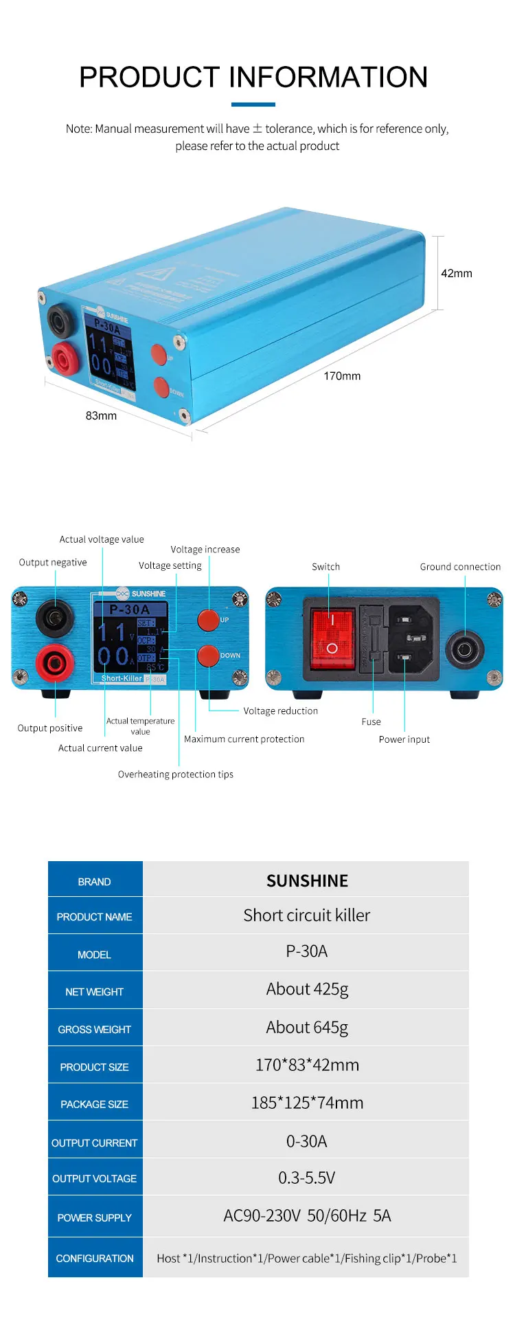 SUNSHINE P-30A High Quality Short killer Quickly Locate Faults For Short-Circuit Fault Detection Of Mobile Phones And Computers