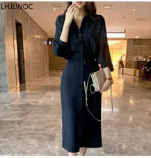 Chic Korea Feminine Vestidos Fashion Women Japan Korea Style Single Breasted Button Striped Long Shirt Dress