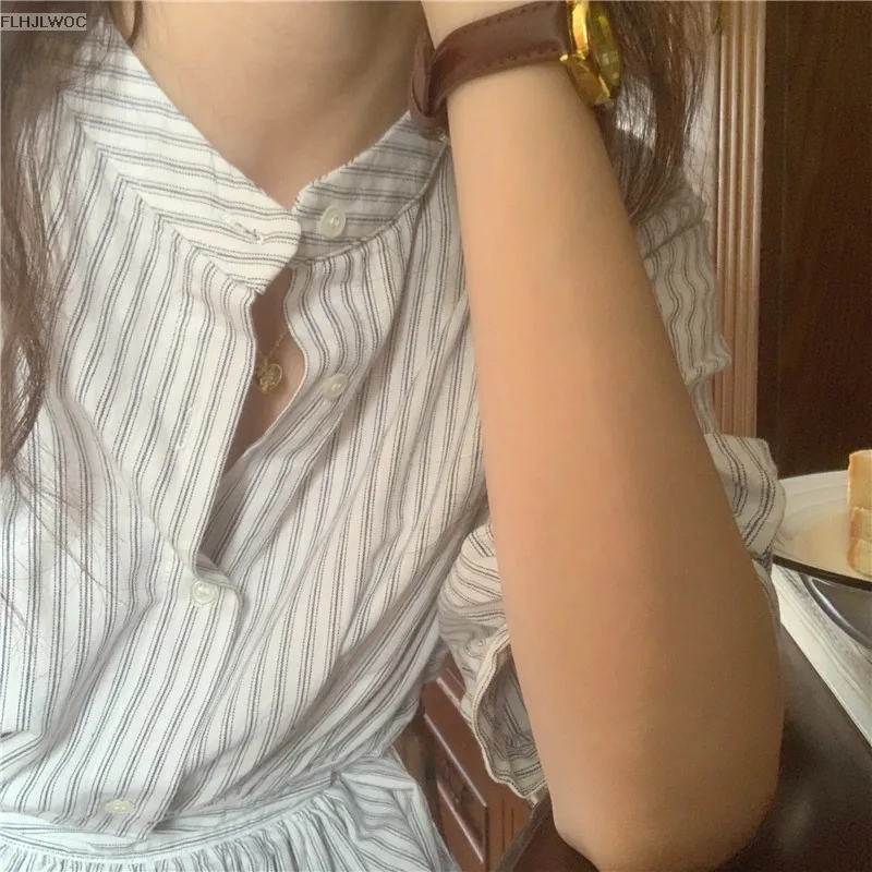 Chic Korea Feminine Vestidos Fashion Women Japan Korea Style Single Breasted Button Striped Long Shirt Dress