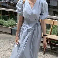 Chic Korea Feminine Vestidos Fashion Women Japan Korea Style Single Breasted Button Striped Long Shirt Dress