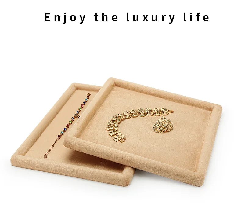 Jewelry Tray Show Stand Shop Organizer For Necklace Bracelet Long Chain Velvet Solid Color Jewelry Display Tray