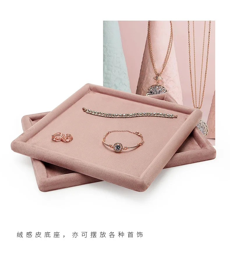 Jewelry Tray Show Stand Shop Organizer For Necklace Bracelet Long Chain Velvet Solid Color Jewelry Display Tray