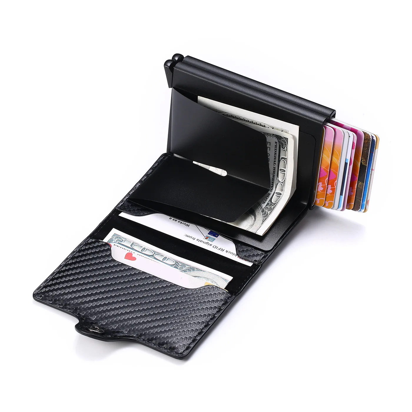 Rfid Men Card Wallets Free Name Engraving Carbon Fiber Slim Mini Wallet 14 Card Holders Small Money Bag Male Card Clips